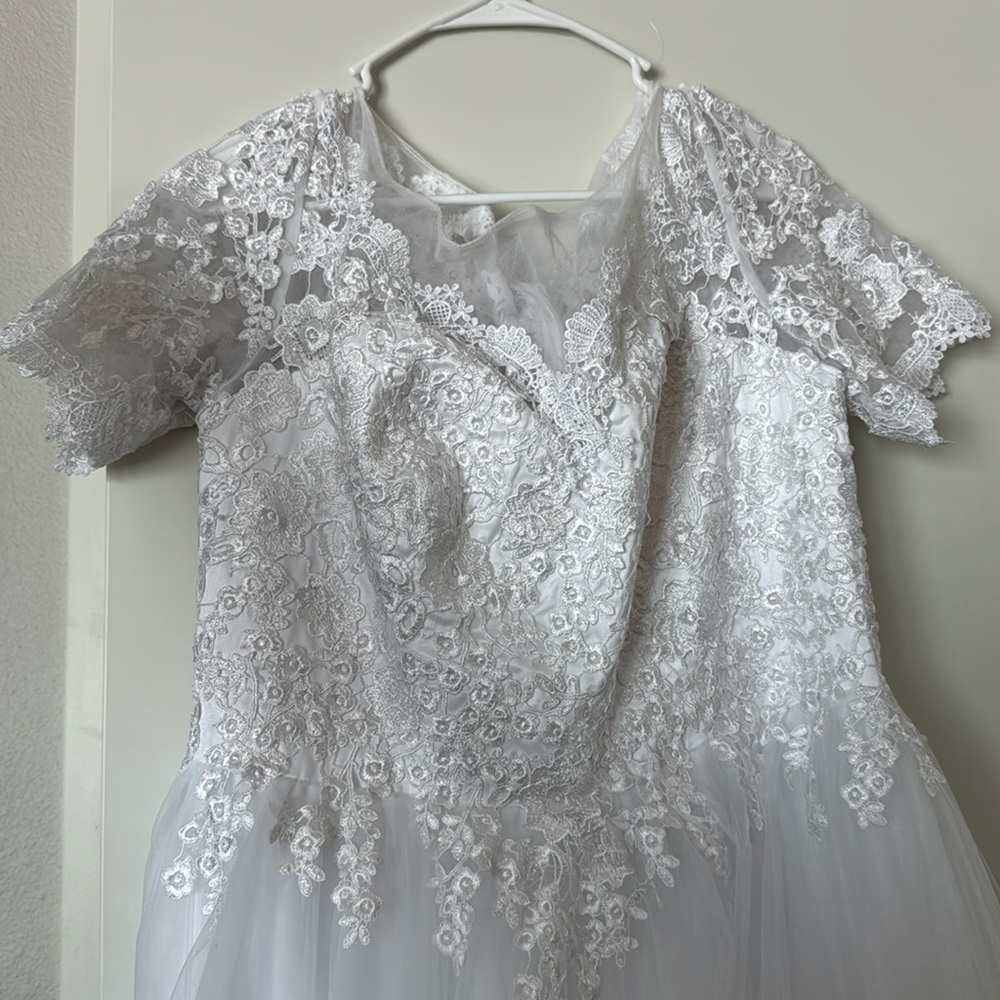 Another gorgeous wedding dress. Short sleeve. Brand new, never worn. Size 16.